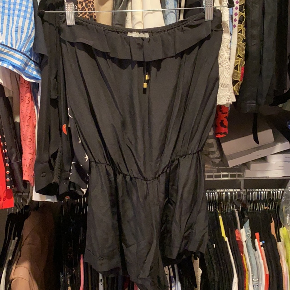 EUC Black Gold Porter Strapless Romper Net-a-Porter Silk Shorts Dress Cover-Up